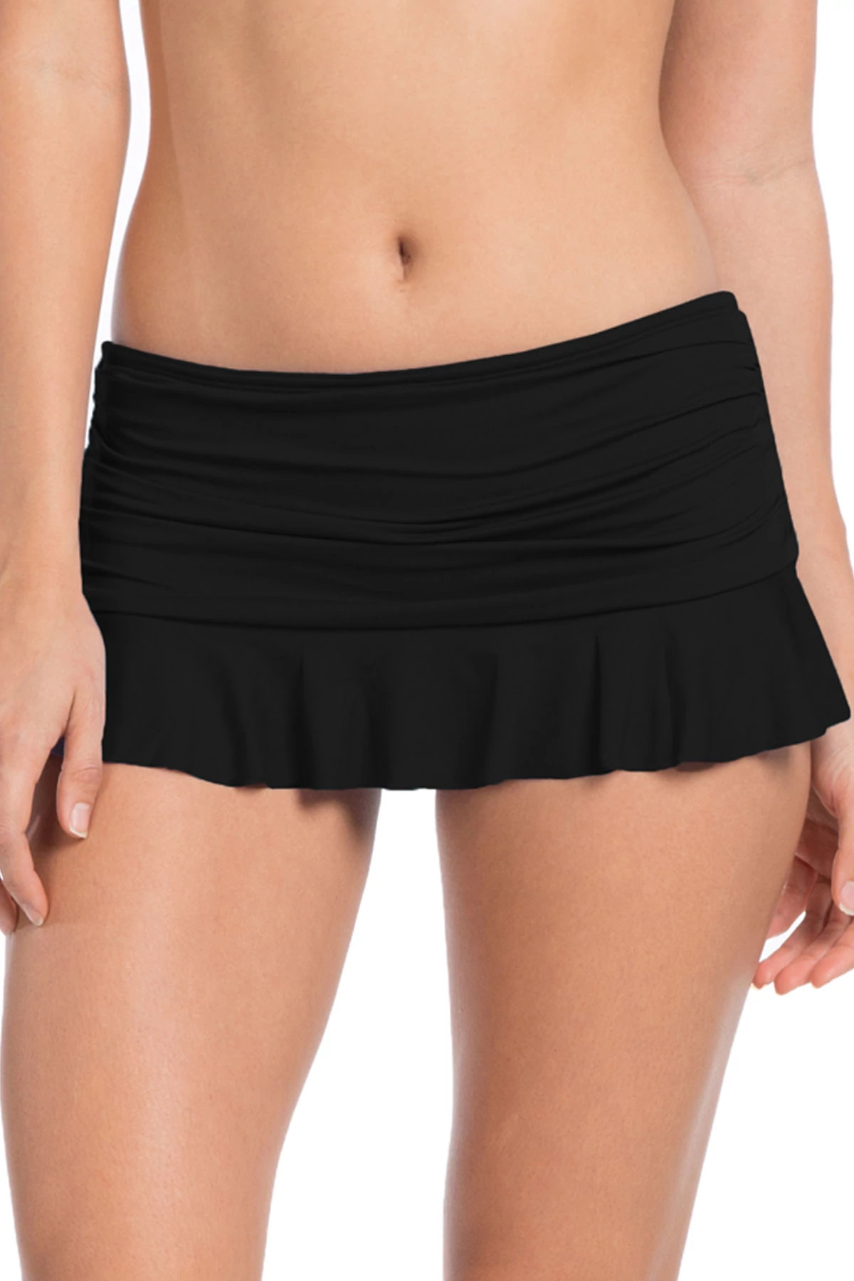 BLACK Shirred Flirty Skirted Hipster Bikini Bottom image number 1
