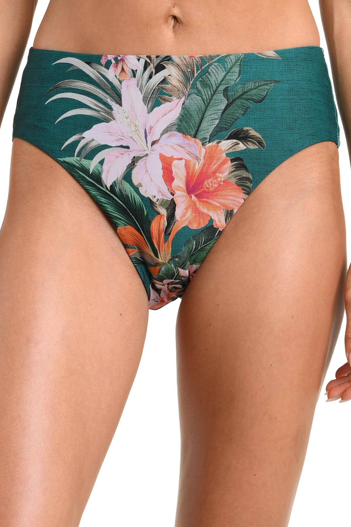 JUNGLE Palm Print High Waist Bikini Bottom image number 1