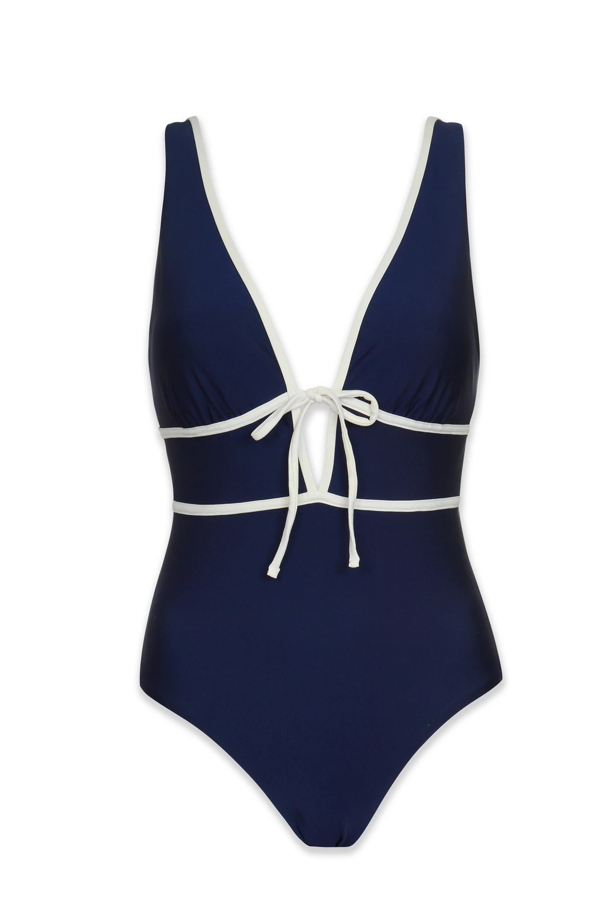 NAVY/IVORY Plunge One Piece Swimsuit image number 4
