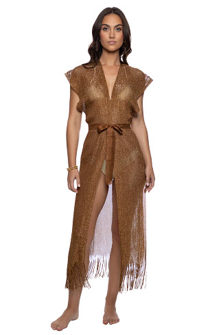 BROWN/GOLD Fringe Long Kimono