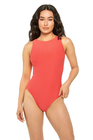 CORAL Textured High Neck One Piece Swimsuit