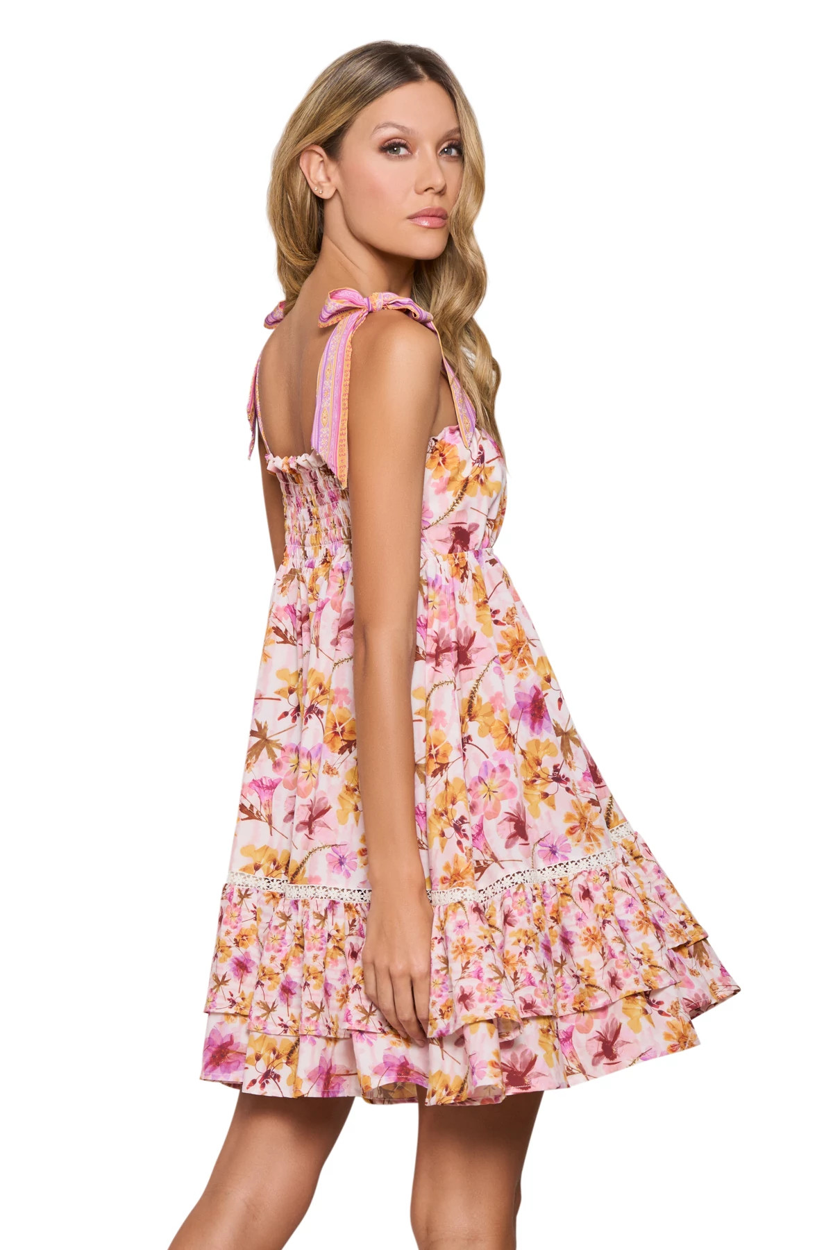 ORCHID SMOKE Floral Ruffle Mini Dress image number 2