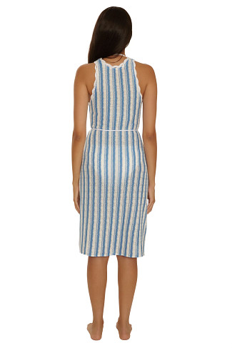 SKY BLUE Beachy Striped Crochet Midi Dress