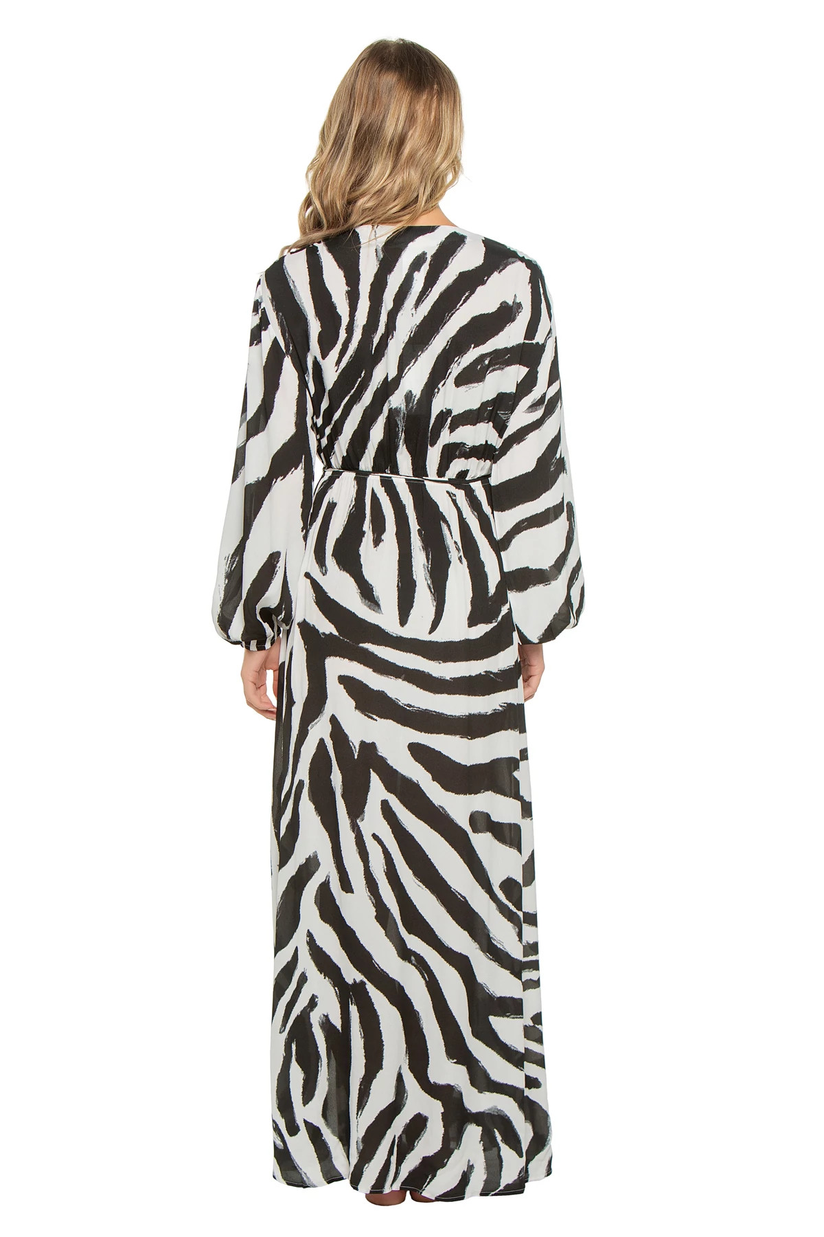 BLACK Sara Zebra Print Maxi Caftan Dress image number 2