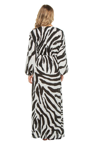 BLACK Sara Zebra Print Maxi Caftan Dress