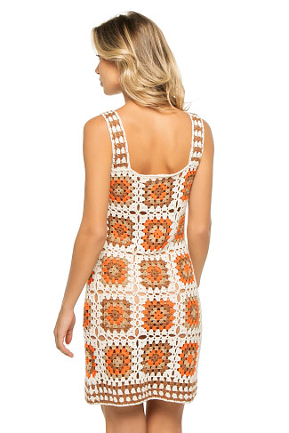 WHITE/CLAY COMBO Crochet Mini Dress