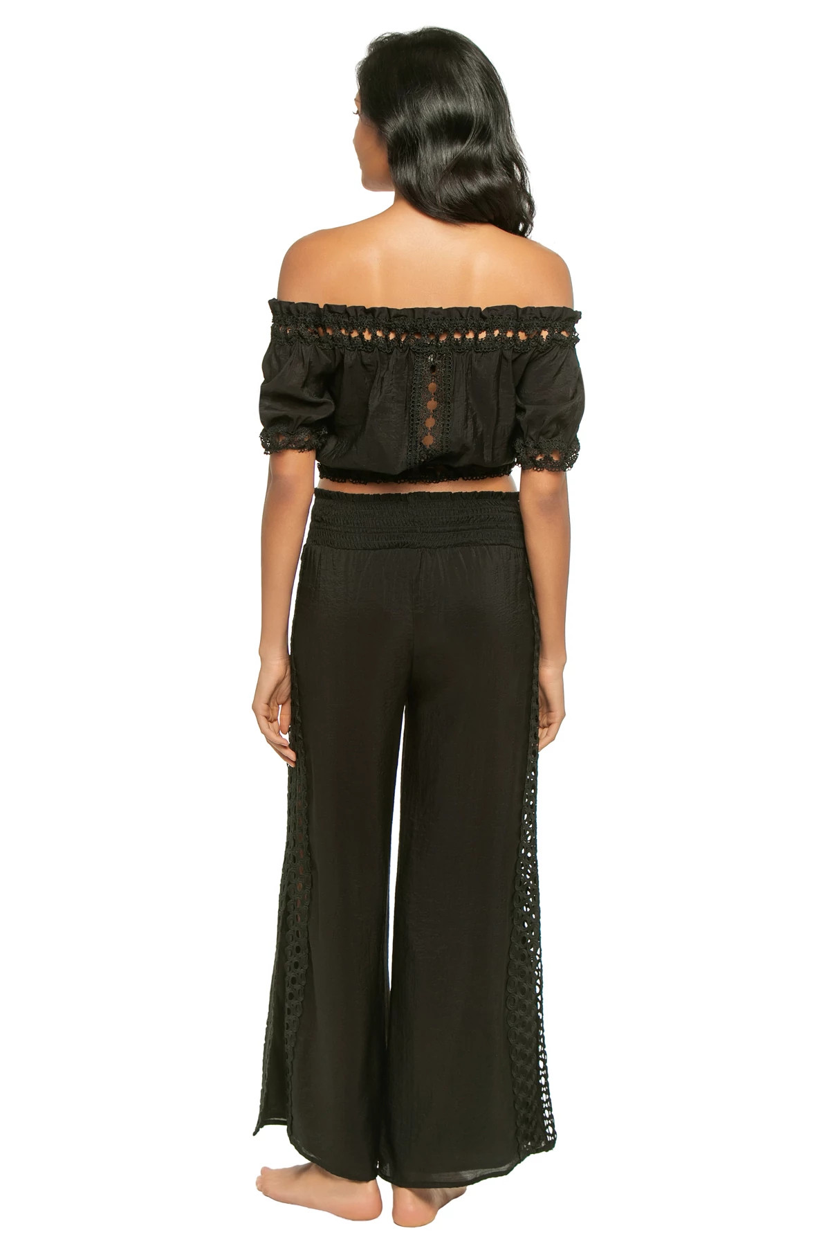 BLACK Crochet Off The Shoulder Crop Top image number 2