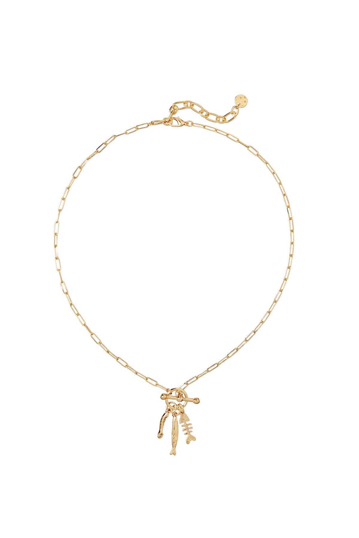GOLD Fish Charm Link Chain Necklace image number 1