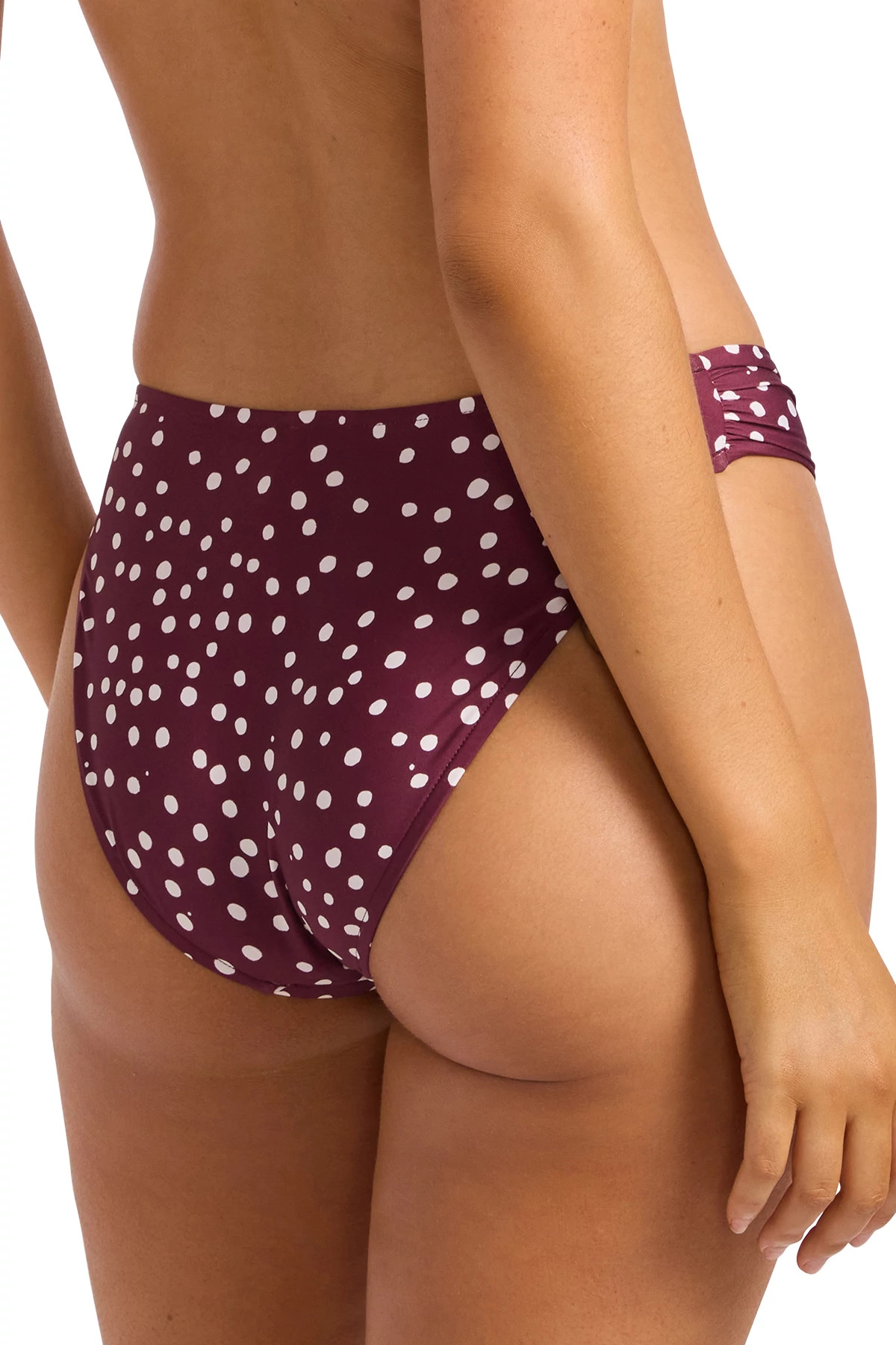 DARK BURGUNDY Dot Print Hipster Bikini Bottom image number 2