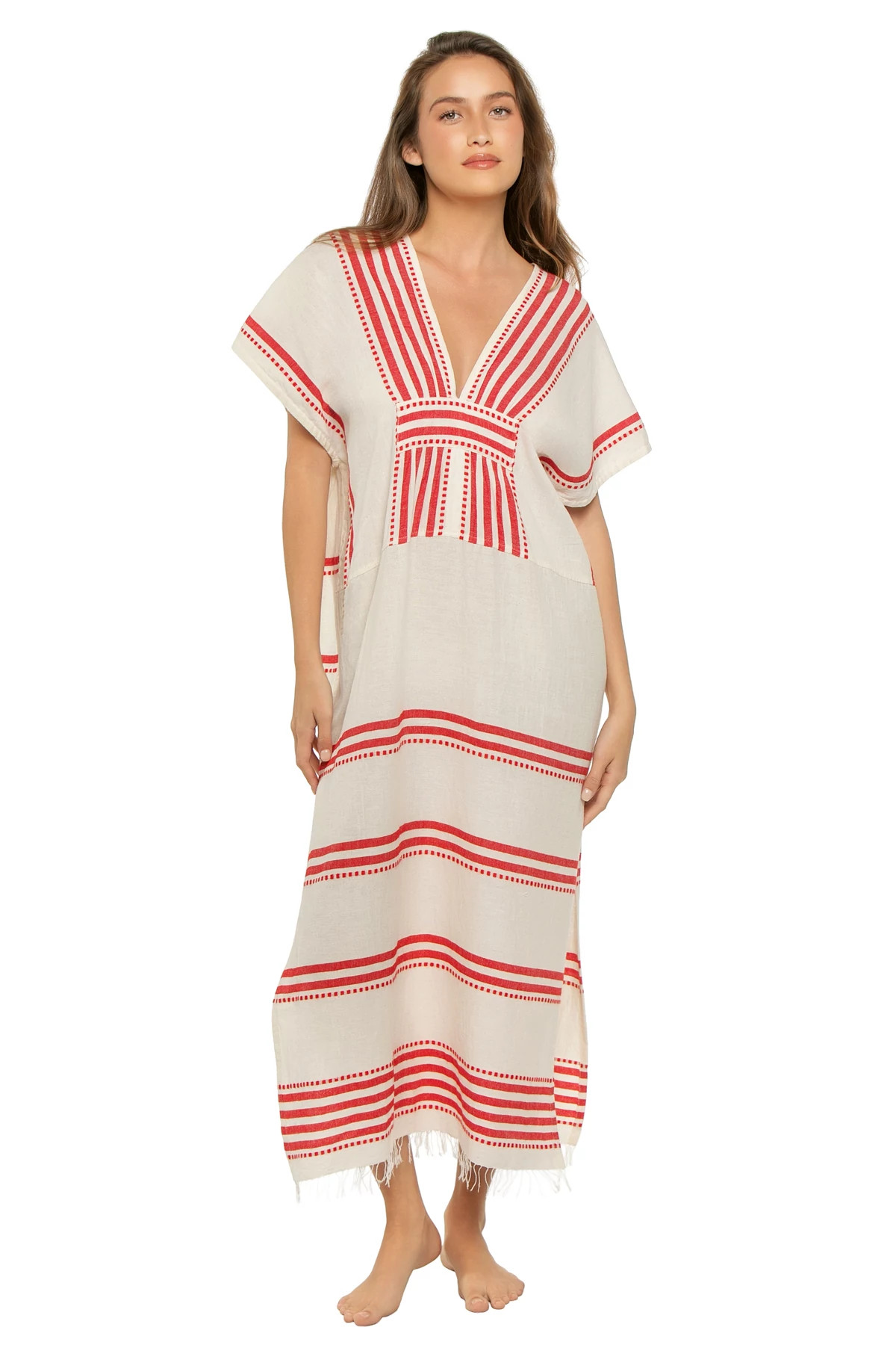 ESHE RED Gasira V Neck Caftan image number 1