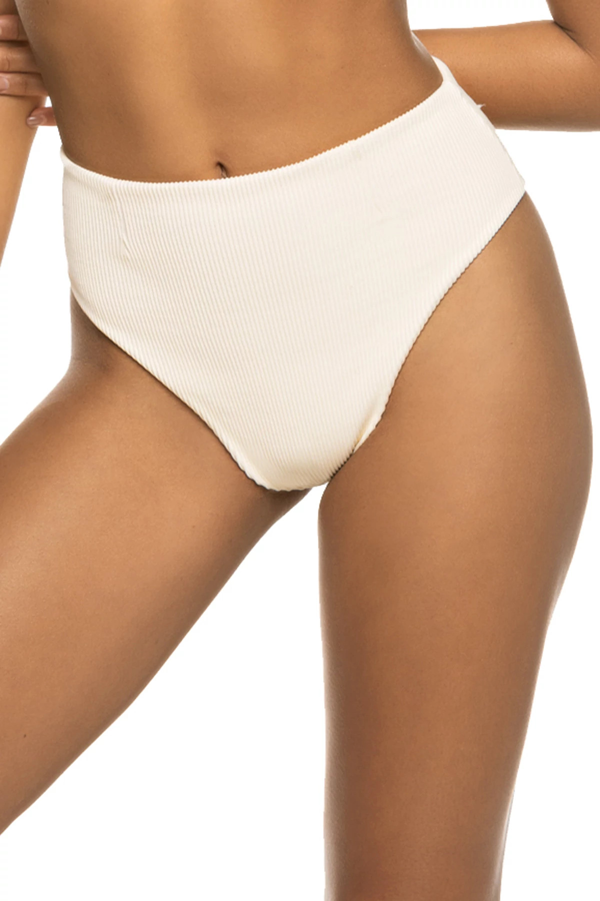WHITE CLAY Ribbed Hot Pants High Waist Bikini Bottom image number 1