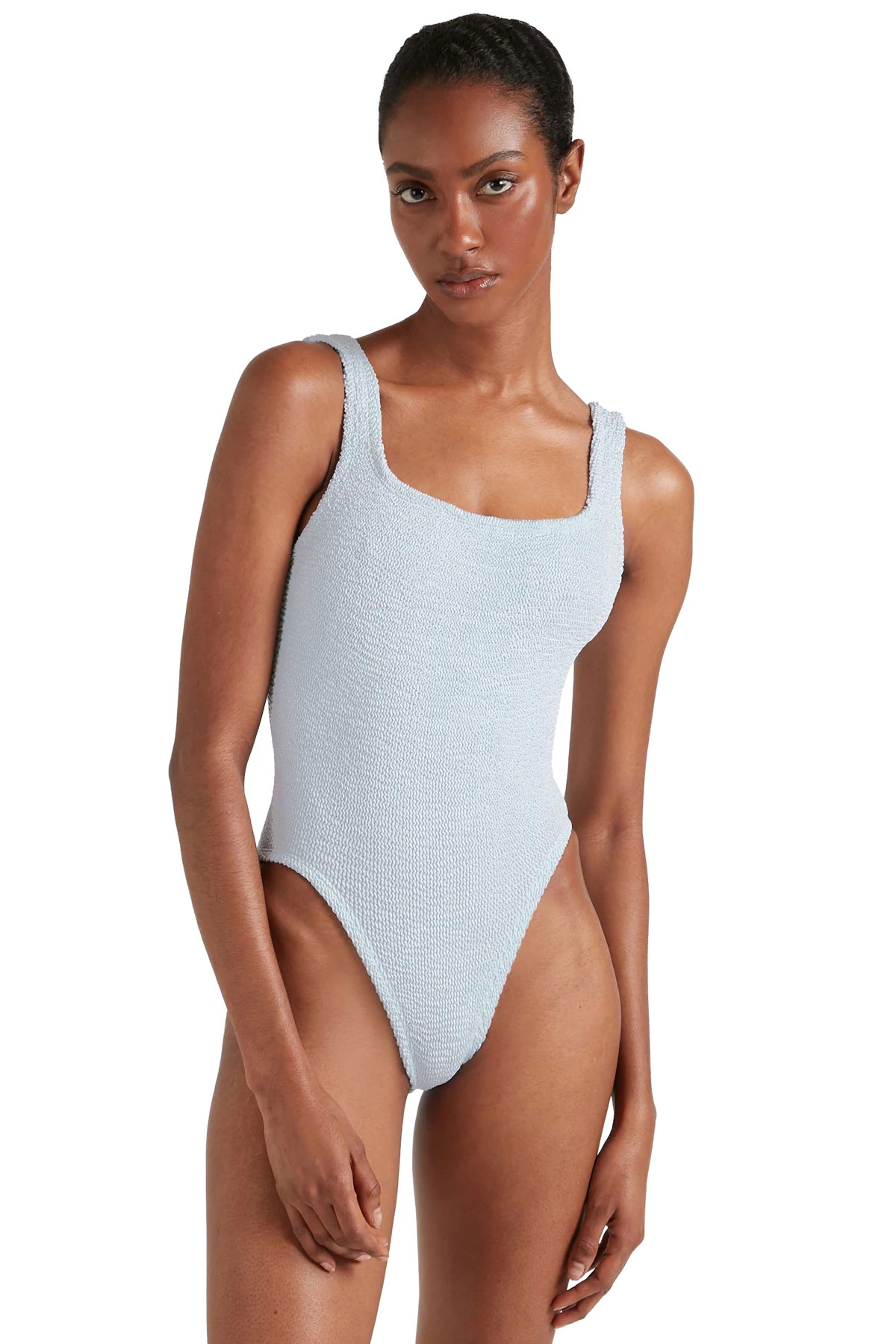 METALLIC ICE BLUE Classic Square Neck One Piece Swimsuit image number 1