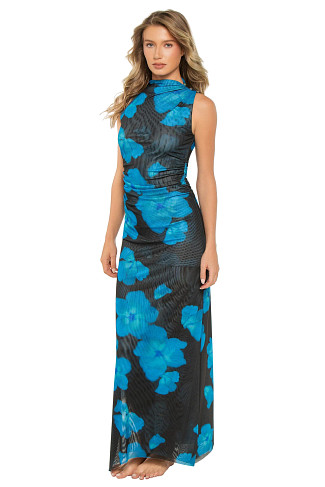 CELESTIAL BLUE Athena Mesh High Neck Maxi Dress