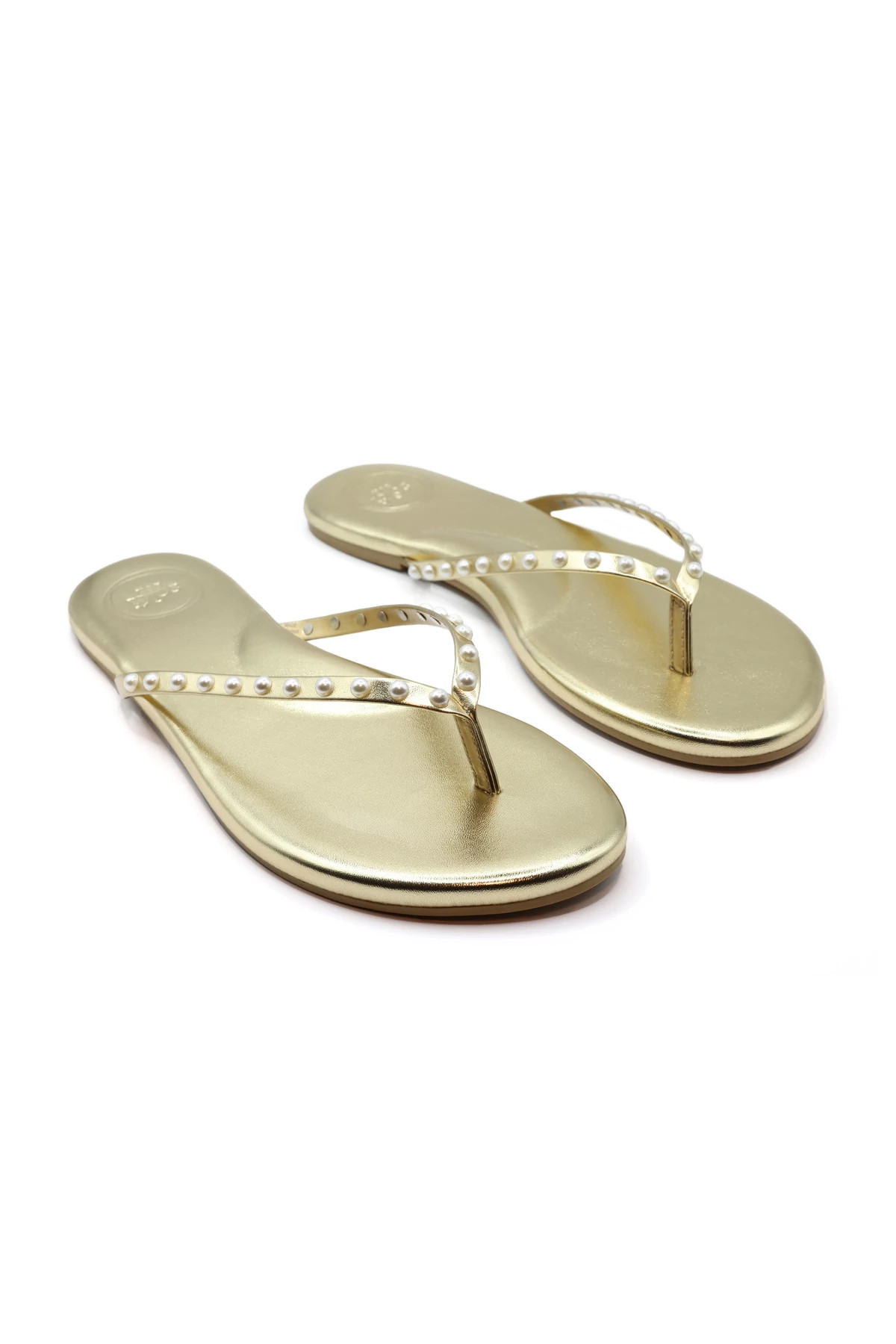 GOLDEN WITH PEARLS Pearl Flip Flops image number 2