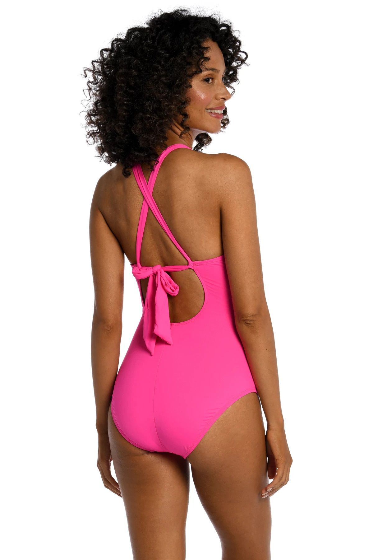 POP PINK Keyhole High Neck One Piece Swimsuit image number 2