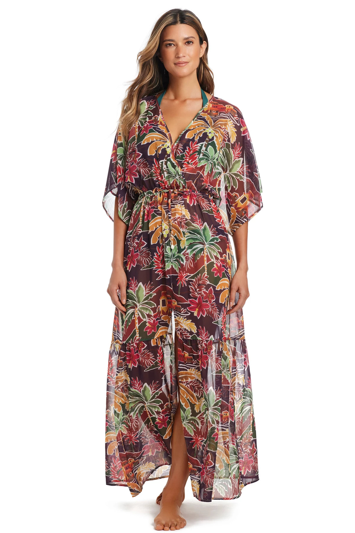 DARK GRENACHE Chiffon Maxi Cover Up Dress image number 1