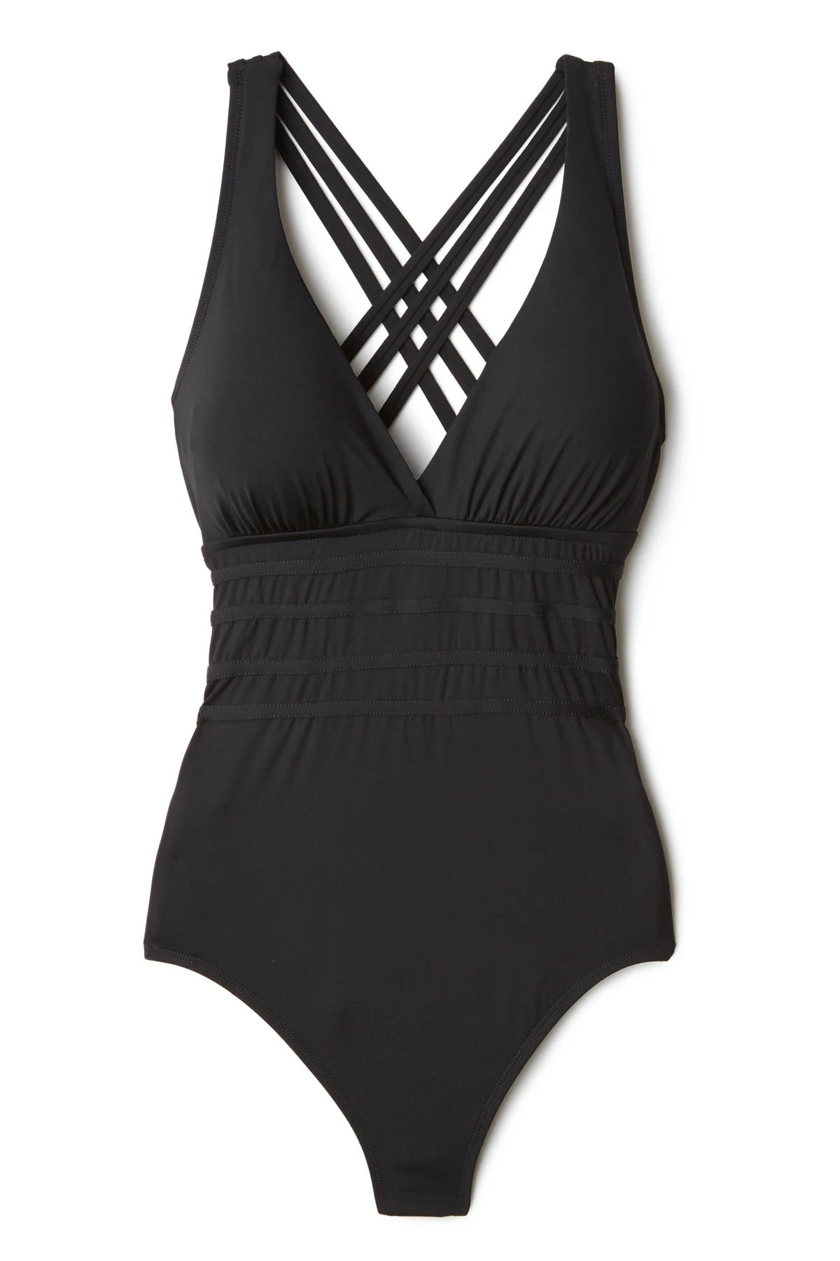 BLACK V-Neck Over The Shoulder One Piece Swimsuit image number 3