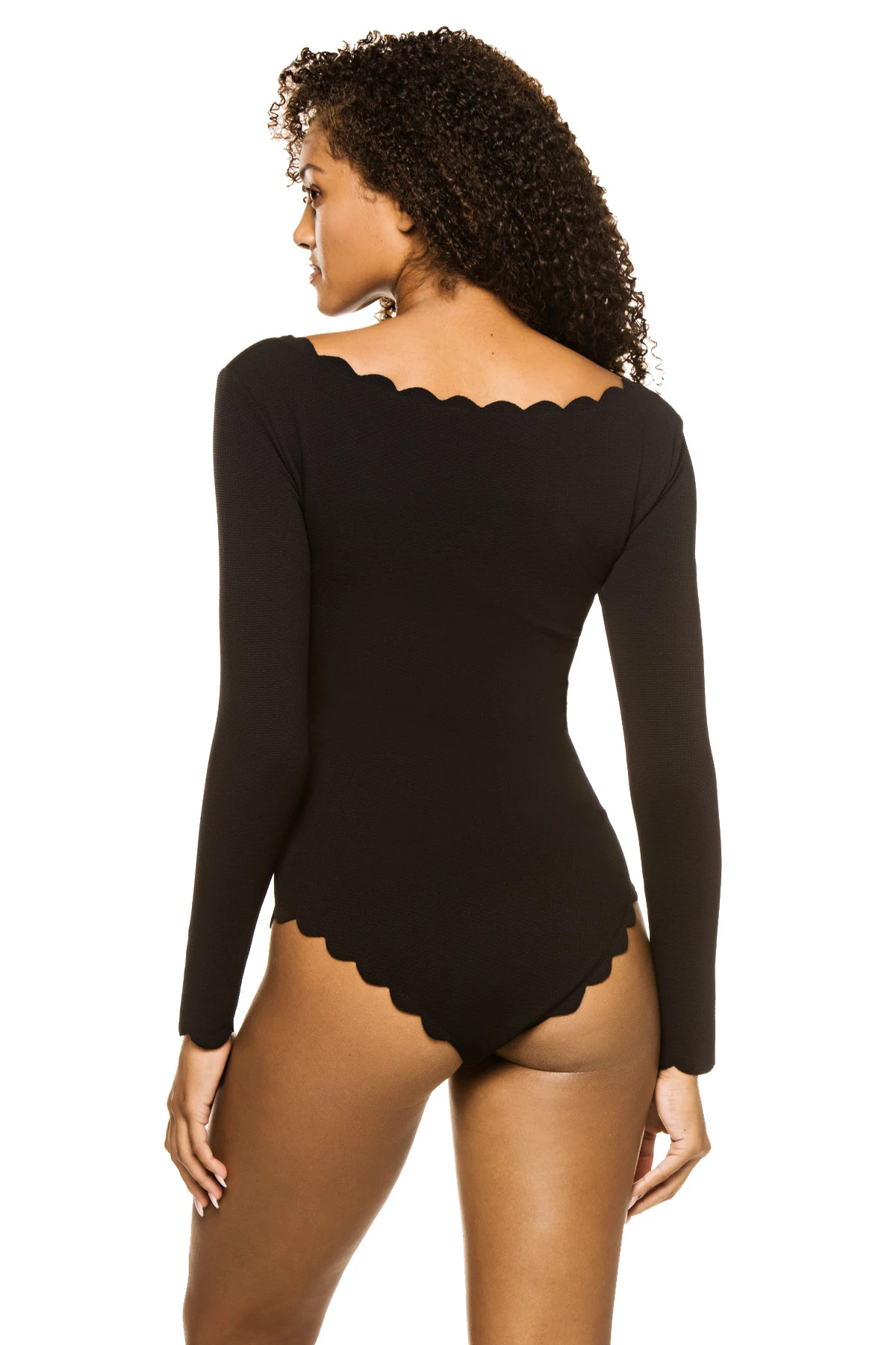 BLACK Holly Point Long Sleeve One Piece Swimsuit image number 2