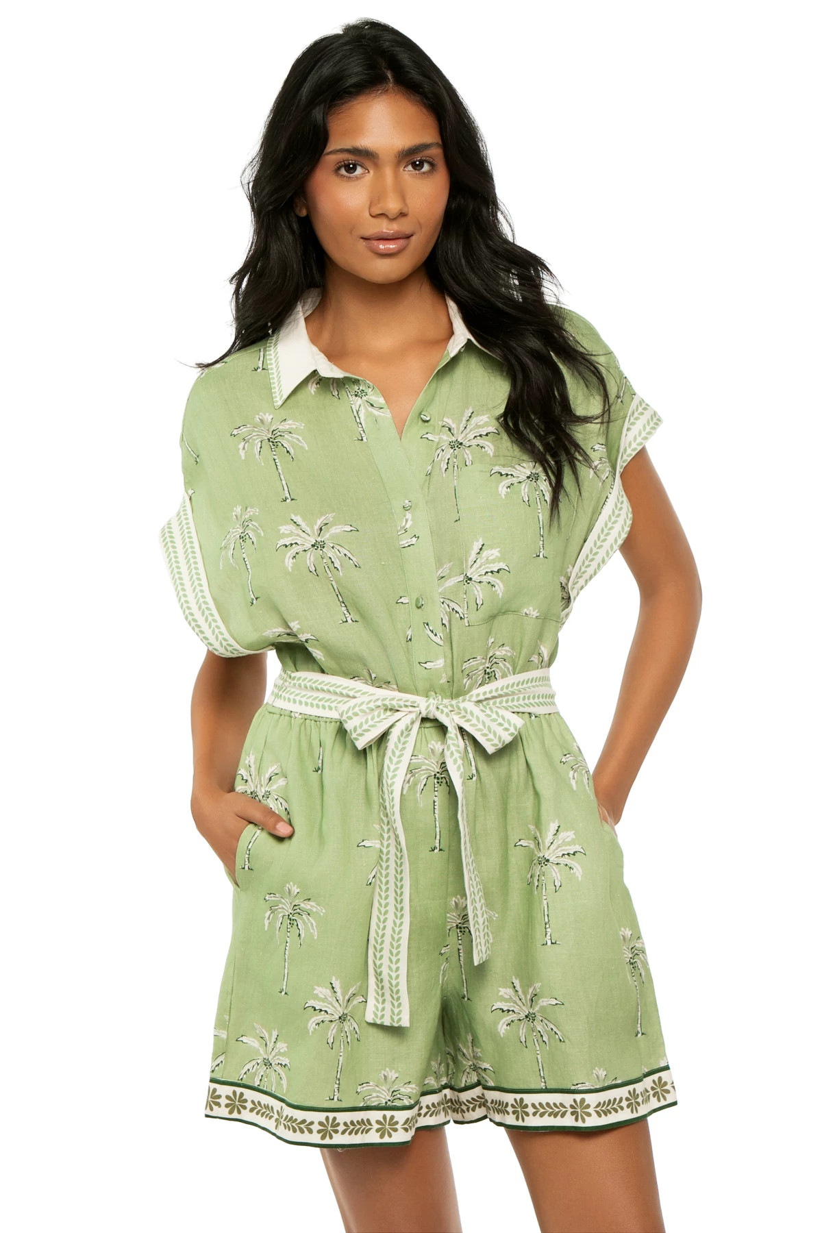 KAELIA Kaelia Collared Linen Romper image number 3
