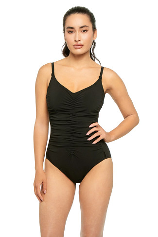 BLACK Shirred One Piece Swimsuit