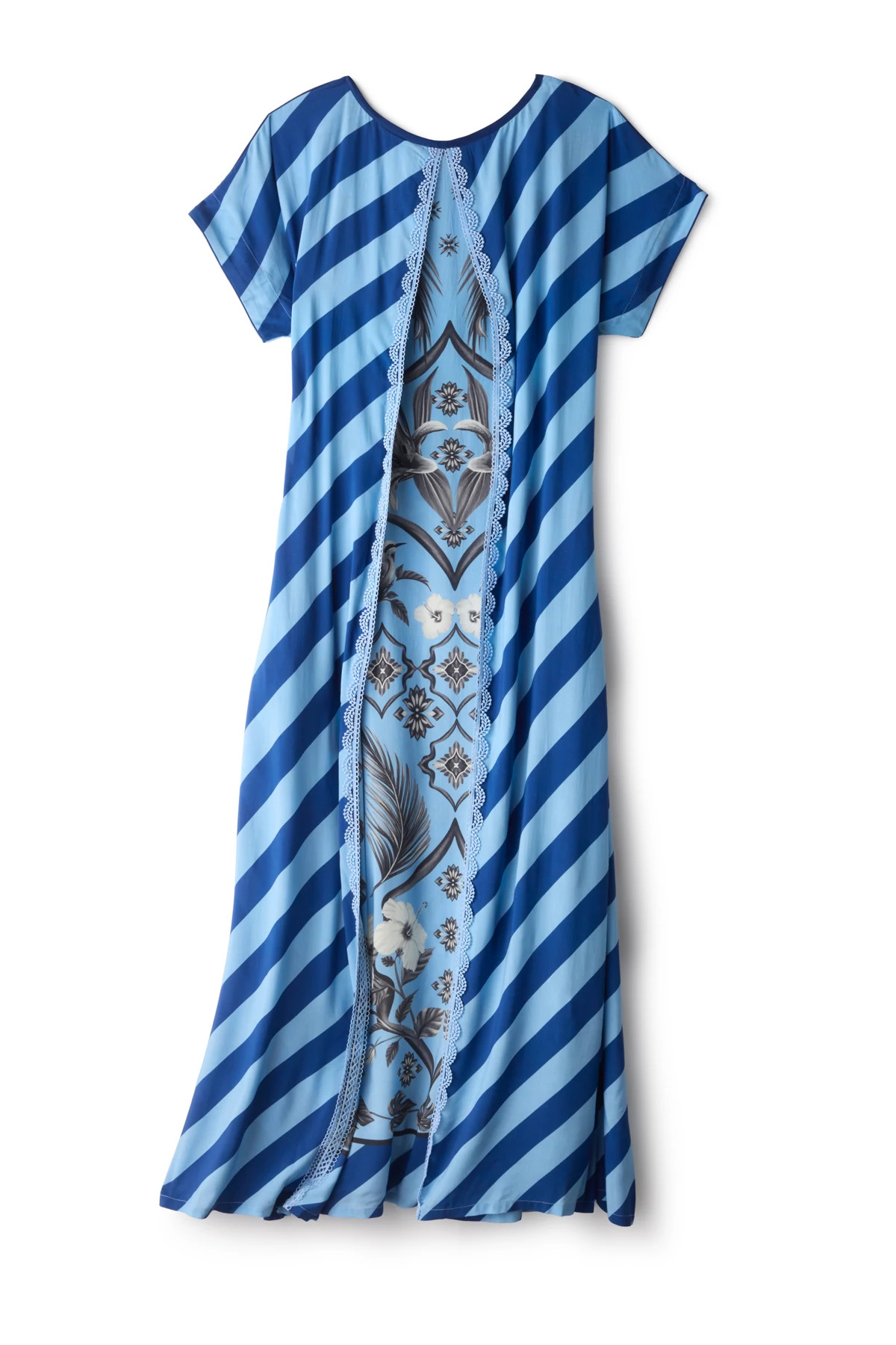 CORNFLOWER AND CHARCOAL PALM AZULEJOS Draped Maxi Caftan image number 3
