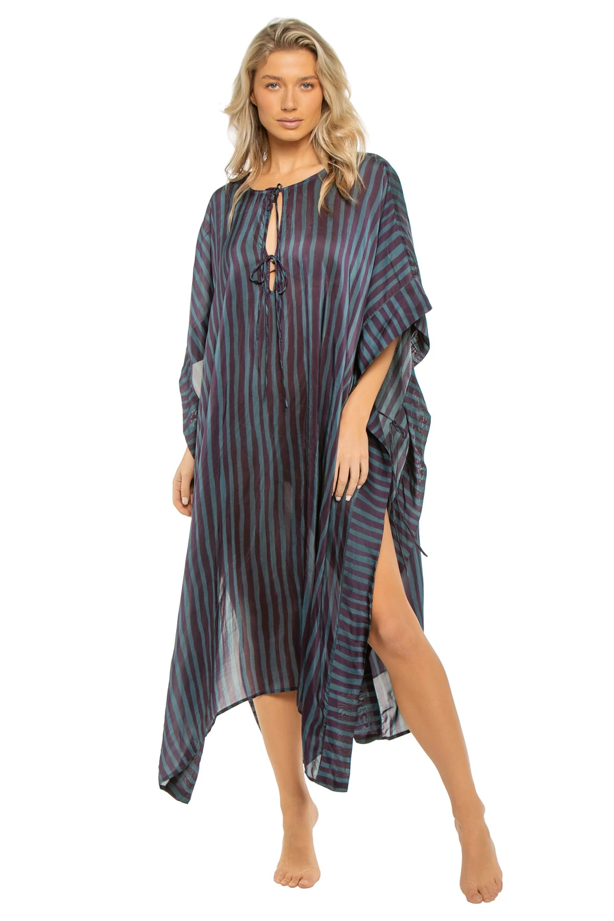 PETITE STRIPE PETROLEUM Paulina Caftan image number 3