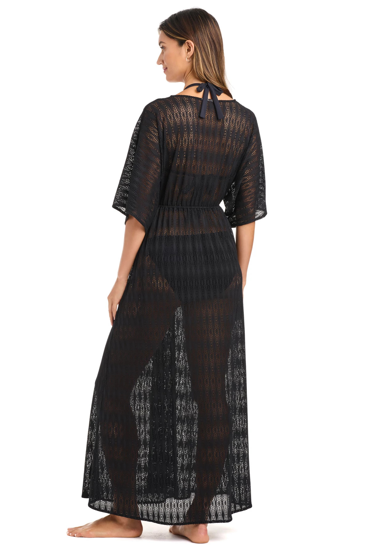 BLACK Sunkissed Crochet Caftan image number 2