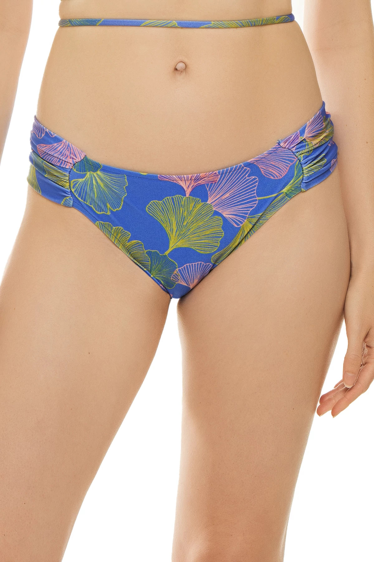 BLUE MULTI Ocean Leaf Tab Side Hipster Bikini Bottom image number 1