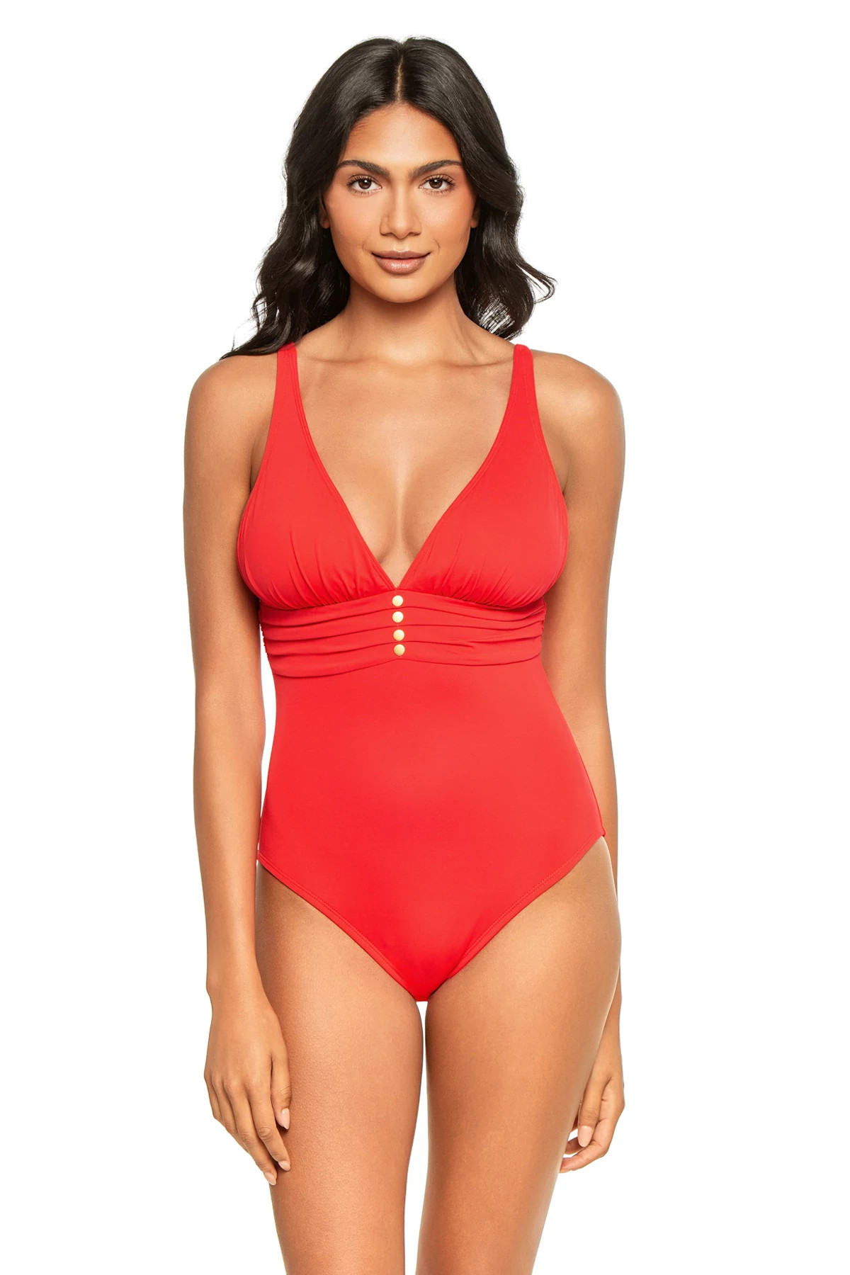 Ruched Plunge One Piece Swimsuit image number 1