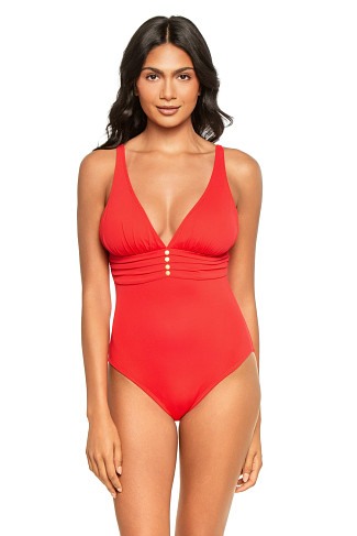 SUNSET Ruched Plunge One Piece Swimsuit