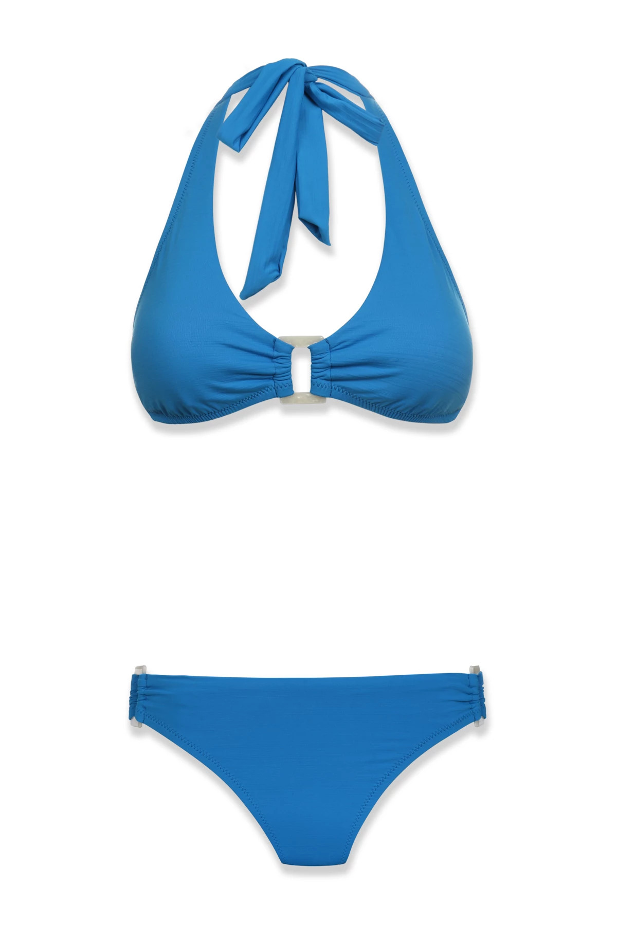 AZURE BLUE Textured Eco Shell Halter Bikini Top image number 4