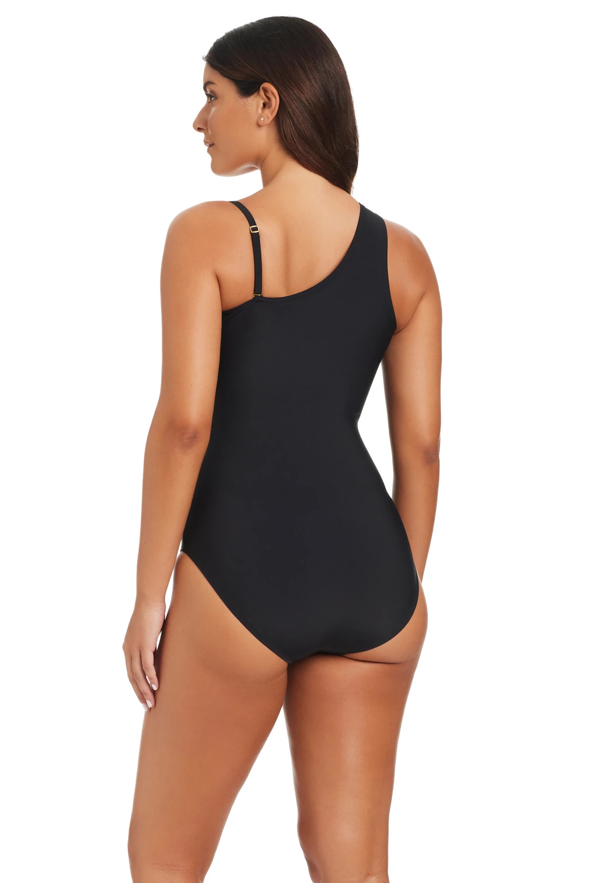 BLACK Leather Asymmetrical One Piece Swimsuit image number 4