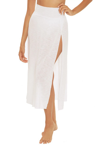 WHITE Smocked Midi Skirt