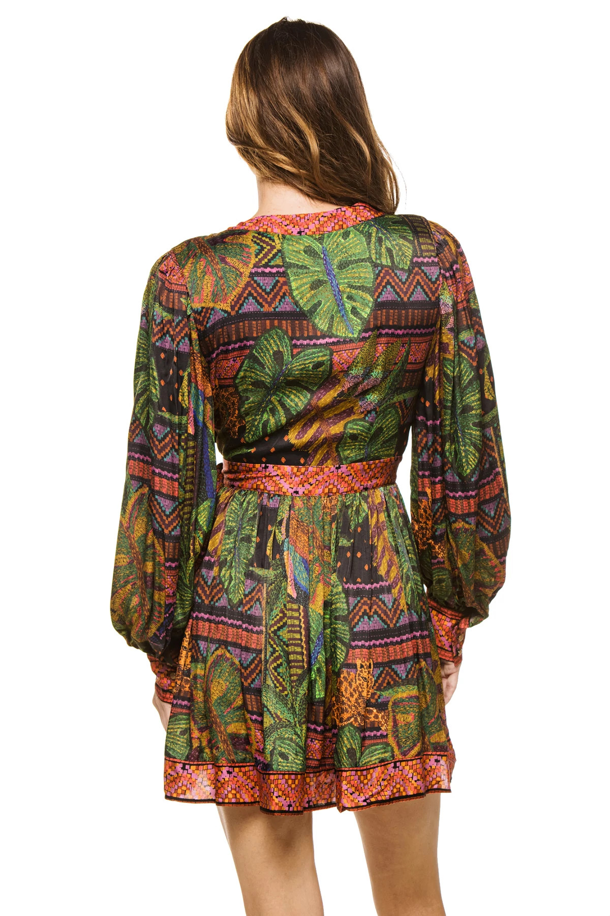 MULTI Forest Wrap Long Sleeve Mini Dress image number 2