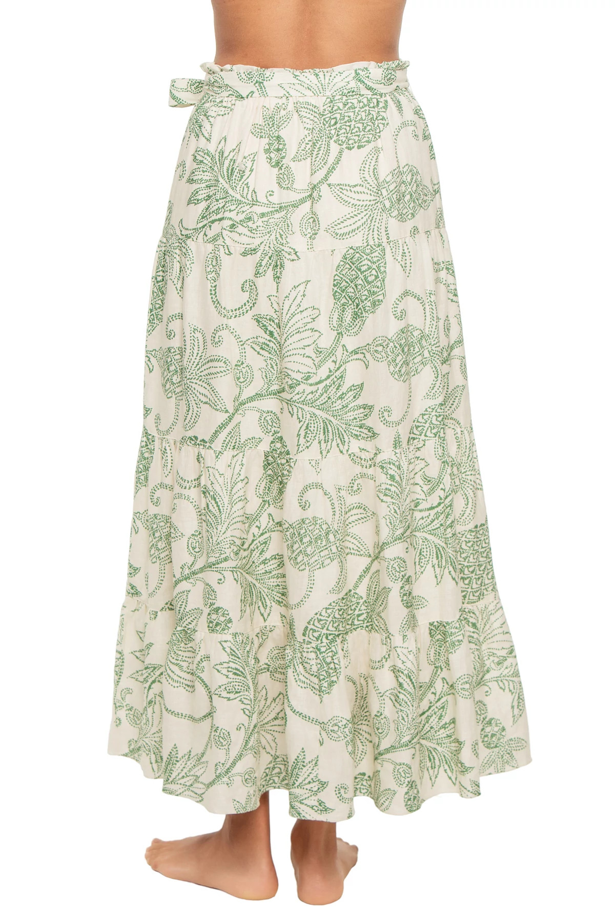 MOKATA GREEN Sanaa Linen Tropical Print Maxi Skirt image number 2
