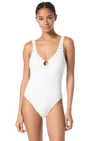 WHITE Crepe Plunge One Piece Swimsuit