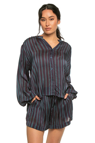 PETITE STRIPE PETROLEUM Tolan Long Sleeve Shirt