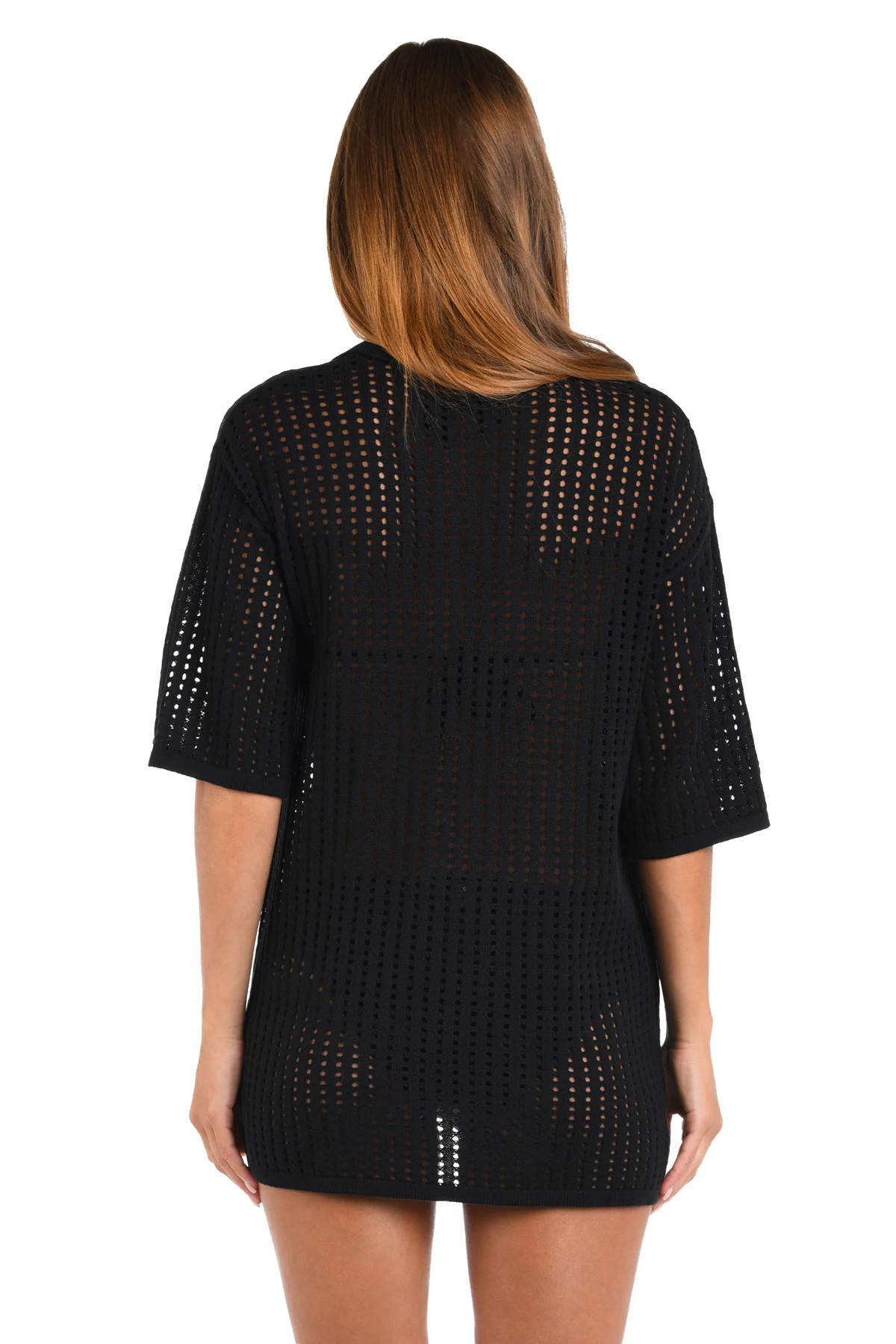 BLACK Crochet V-Neck Cover Tunic image number 2