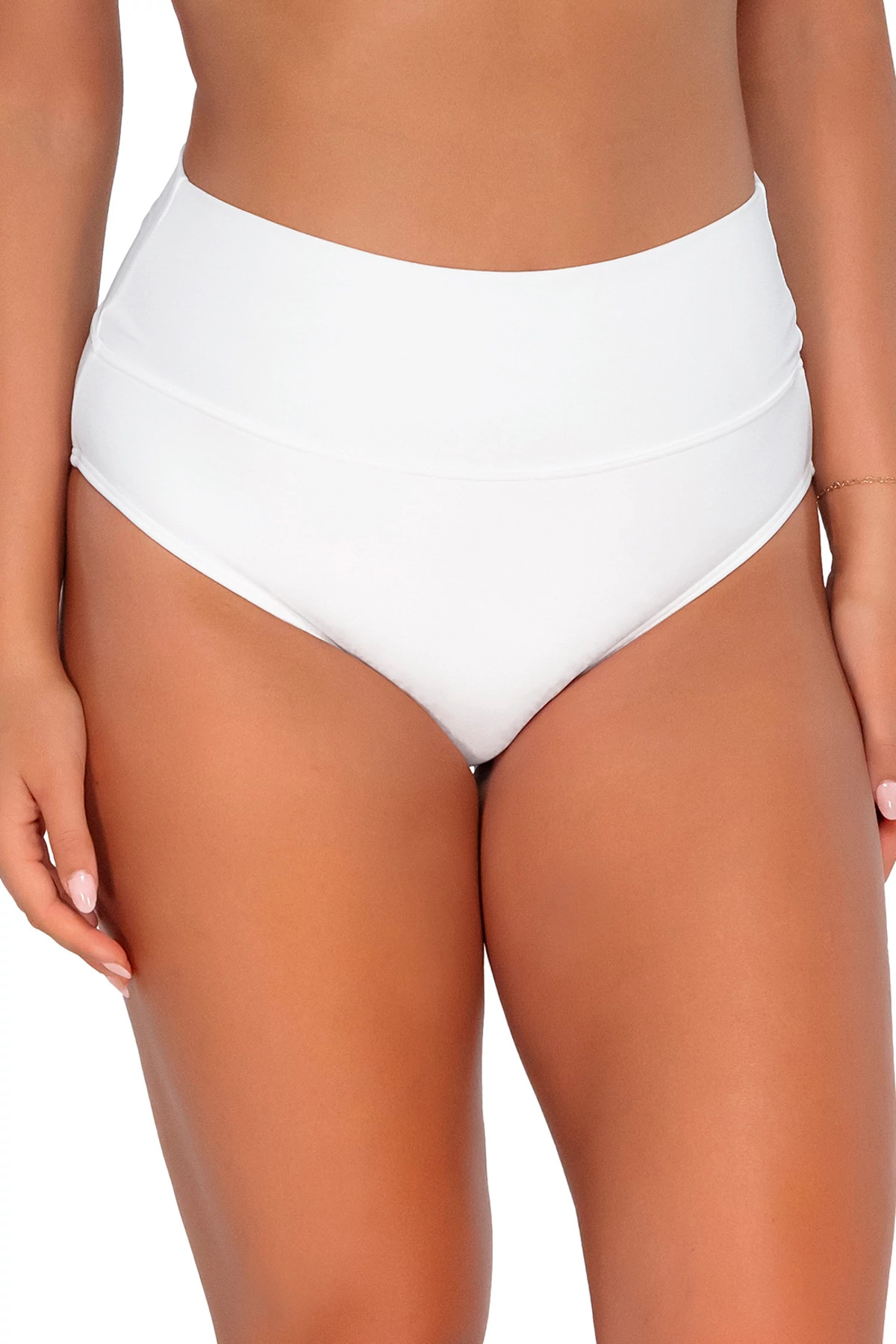 WHITE LILY Banded Foldover High Waist Bikini Bottom image number 1
