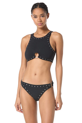 BLACK Crepe High Neck Bikini Top