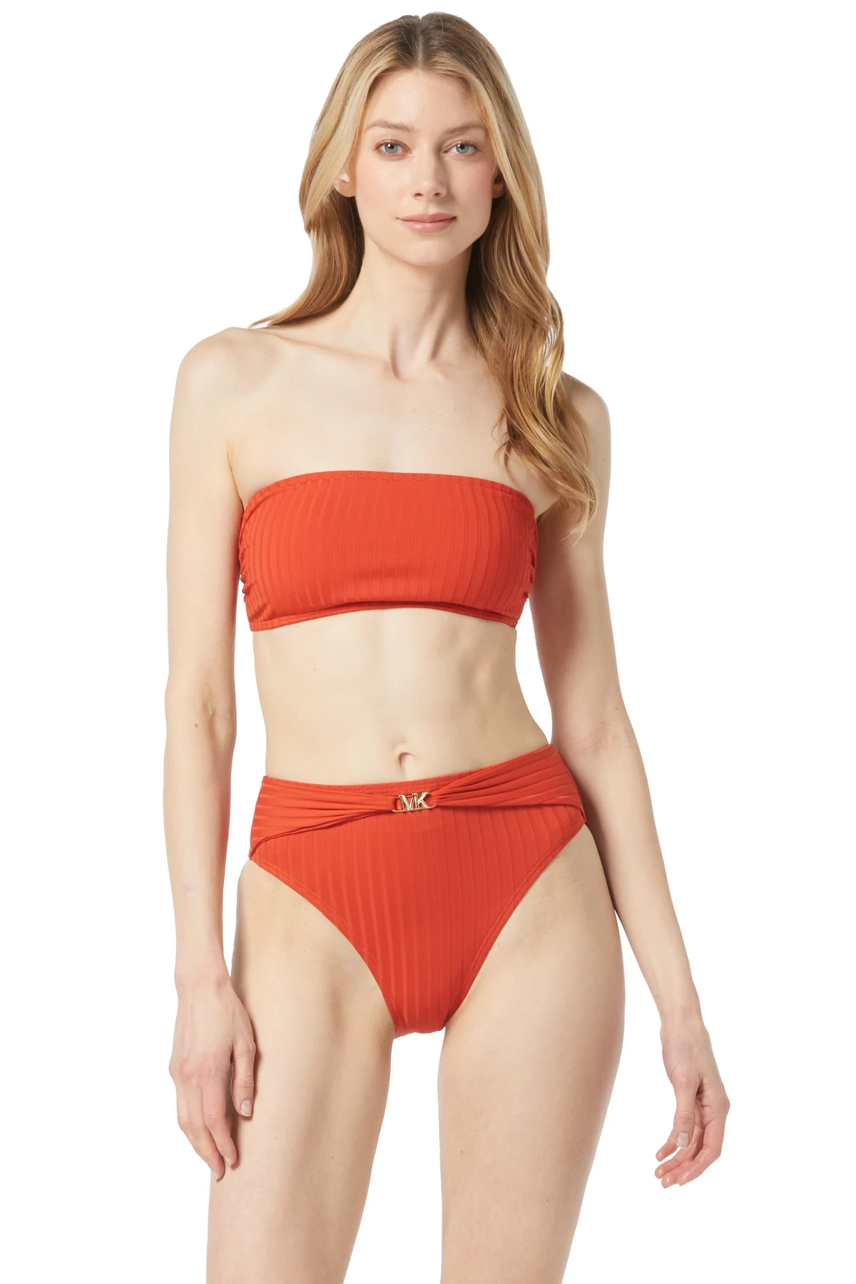Aqua Ribbed Strapless Bandeau Bikini Top