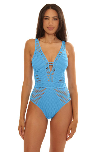 SKY BLUE Show & Tell Plunge One Piece Swimsuit