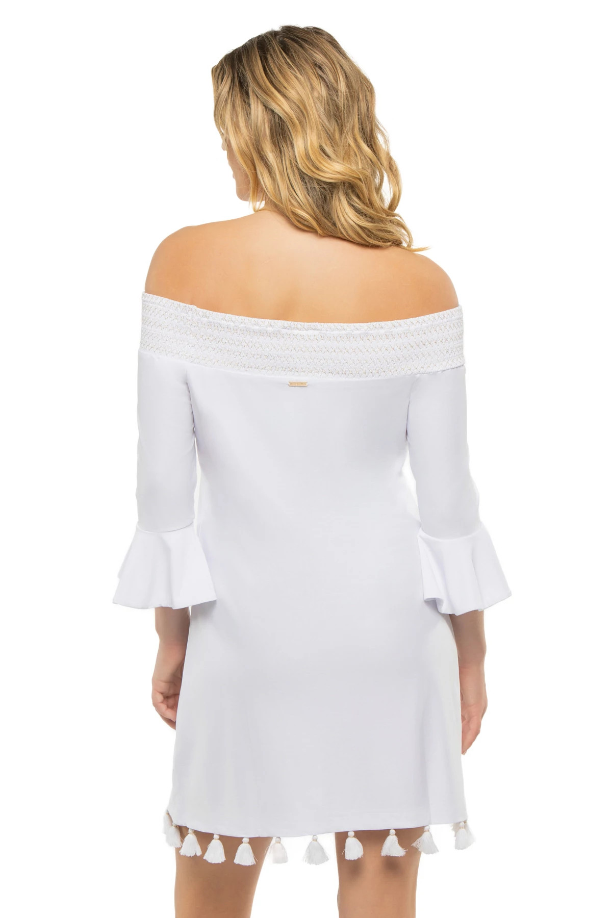 WHITE Embroidered Off The Shoulder Mini Dress image number 2
