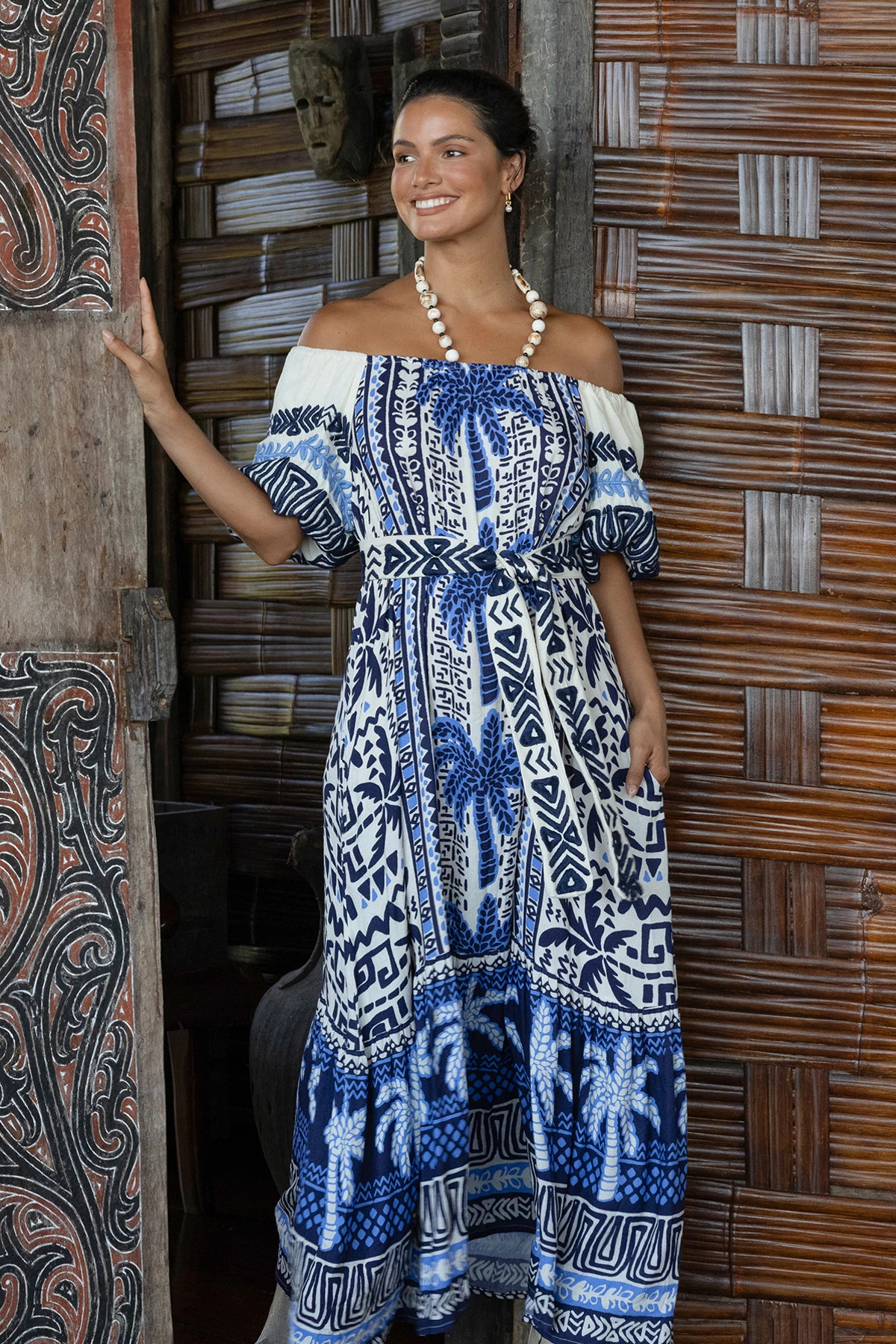 MULTI Embroidered Palm Maxi Dress image number 3
