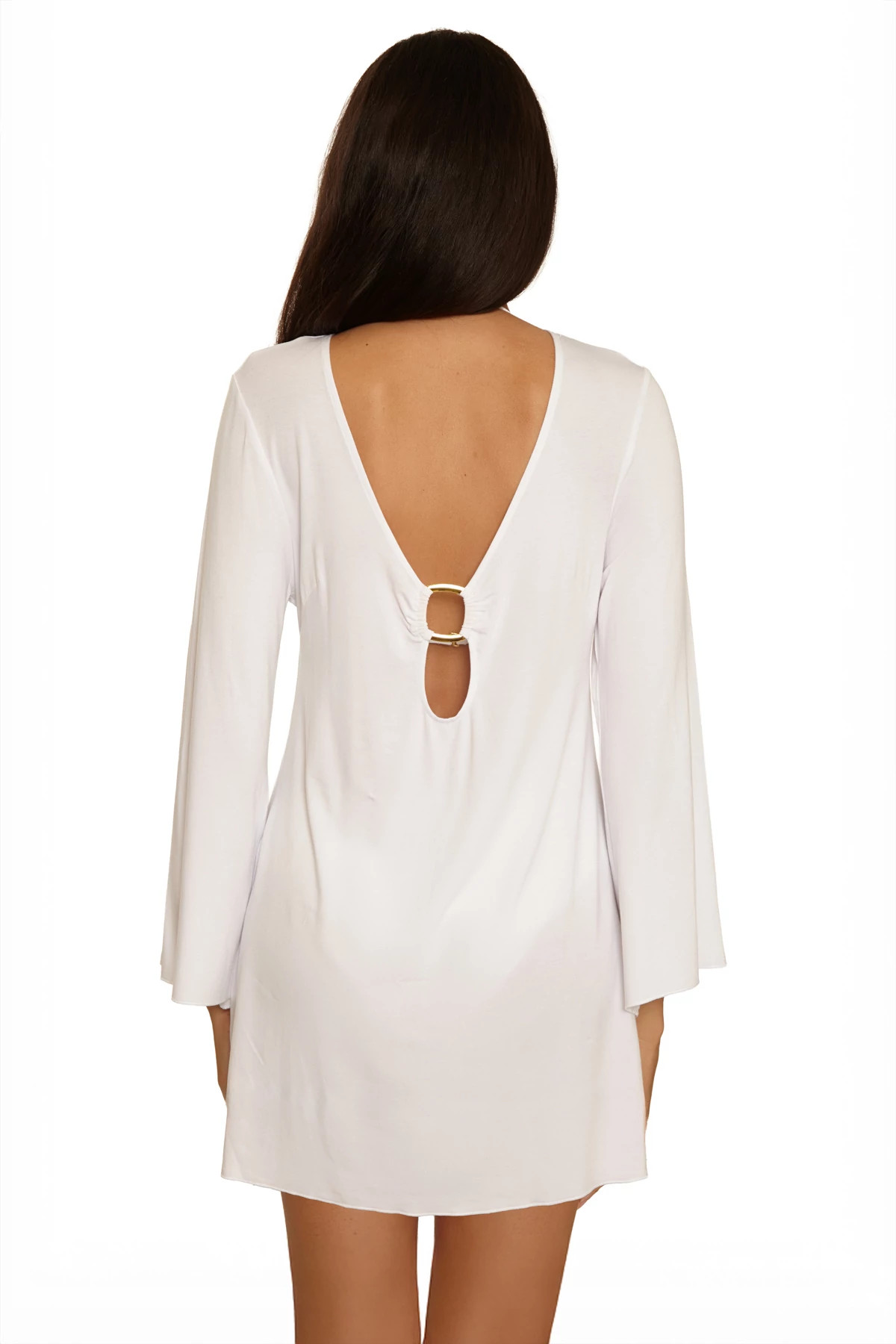 WHITE Long Sleeve Plunge Tunic Cover Up image number 4