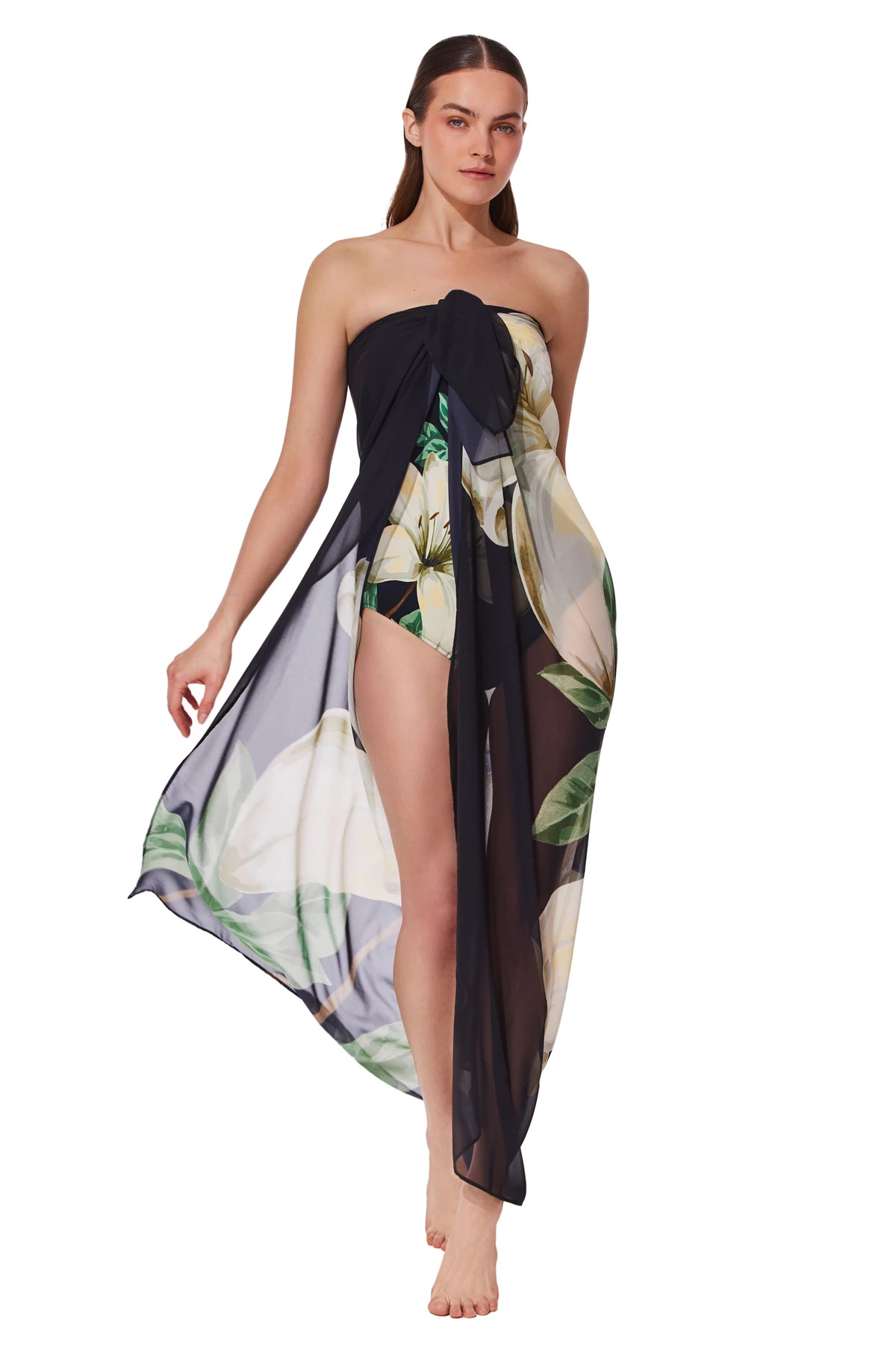 BLACK/CREAM Yuri Floral Print Sarong image number 1