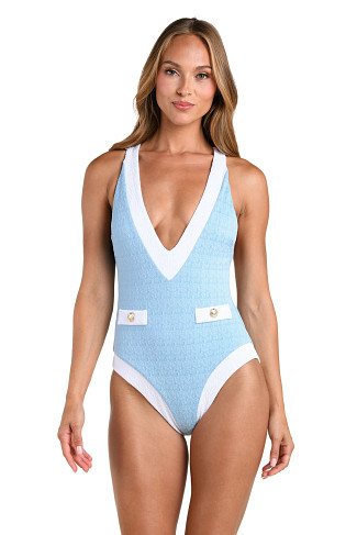 POWDER BLUE Lisa Plunge One Piece Swimsuit