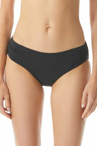 BLACK Shirred Tab Side Hipster Bikini Bottom