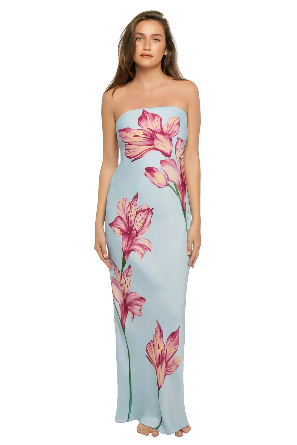 BLUE Floral Strapless Maxi Dress image number 1