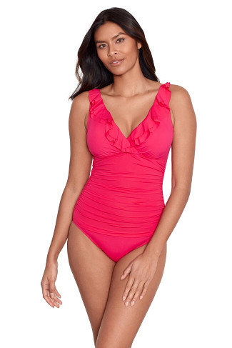 PASSIONFRUIT Ruffle Over The Shoulder One Piece Swimsuit